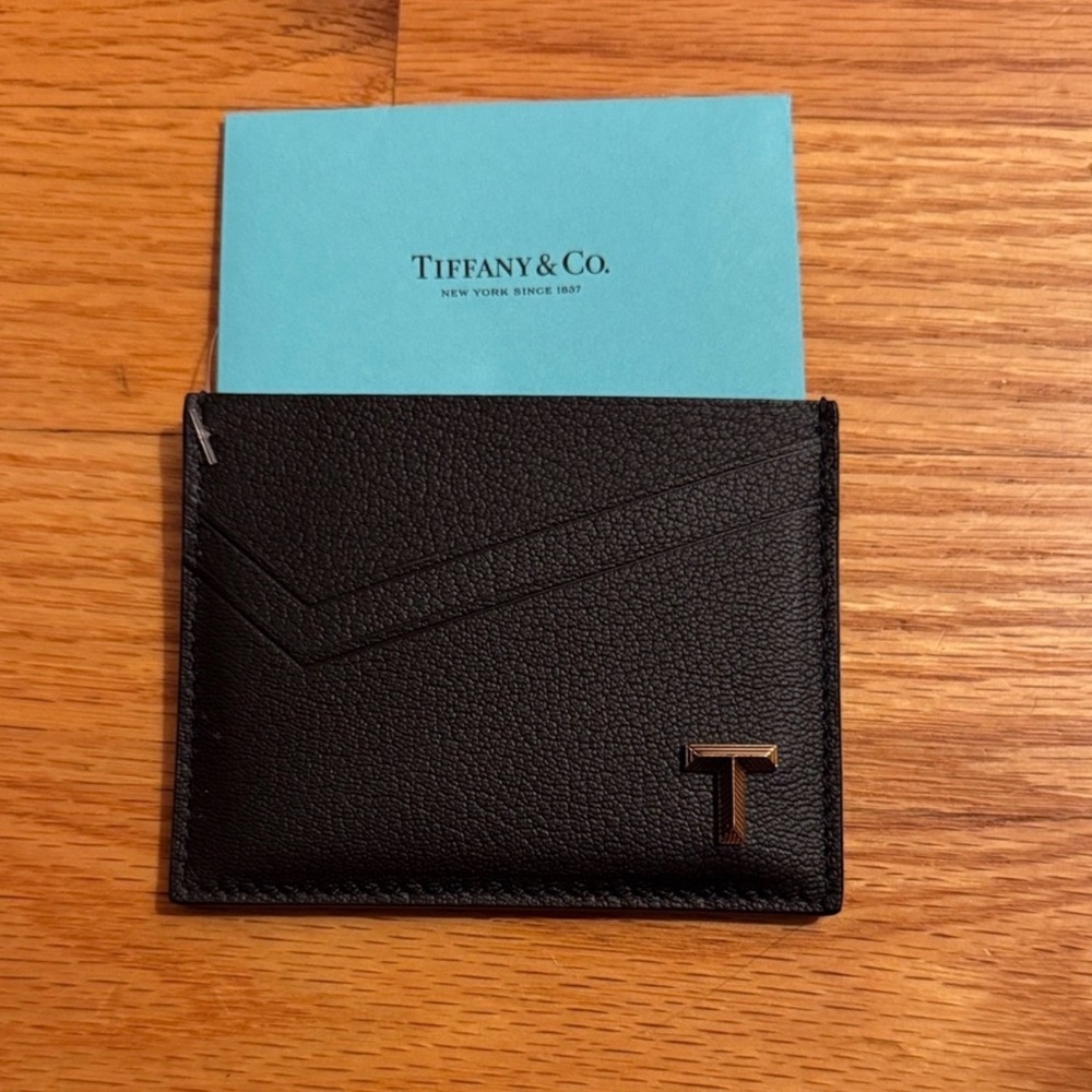 Tiffany & Co. Black Leather Card Holder with Silver Accent